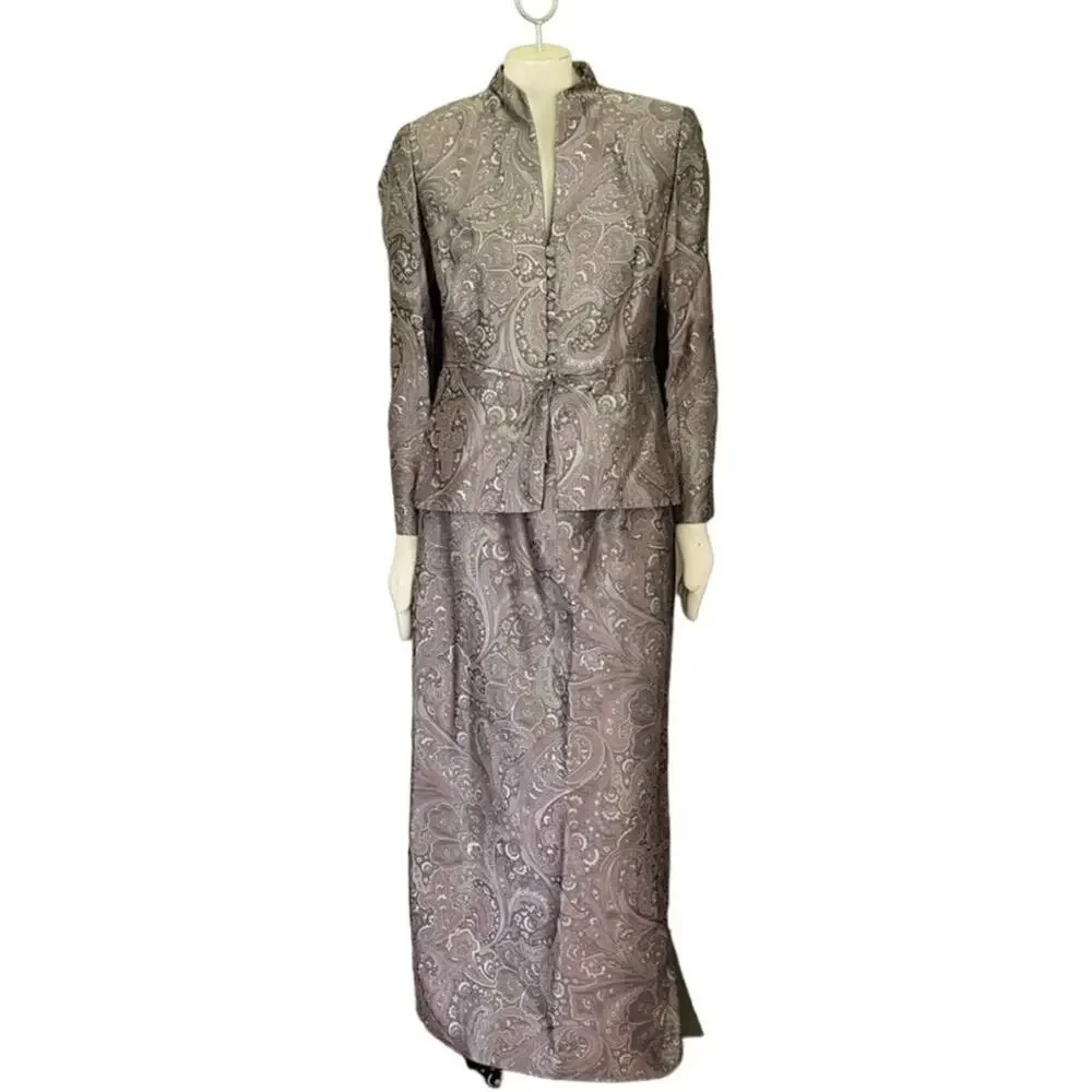 VTG TALBOTS Silk Blend Jacquard 2 Piece Formal Set Skirt & Jacket SZ M
